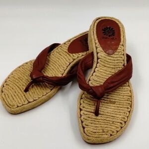 Yellow Box HTF rope woven sandals size 6.5 brown 1" heel